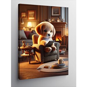 Kanvas Tablo Telefona Bakan Yavru Köpek
