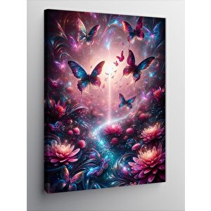 Kanvas Tablo Lotus Çiçekleri Ve Kelebekler 100x140 cm