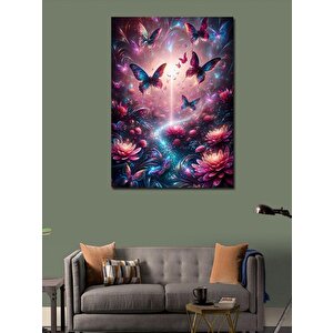 Kanvas Tablo Lotus Çiçekleri Ve Kelebekler 100x140 cm