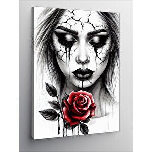 Kanvas Tablo Kırmızı Gül Ve Kadın 70x100 cm