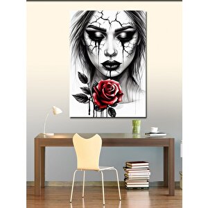 Kanvas Tablo Kırmızı Gül Ve Kadın 70x100 cm