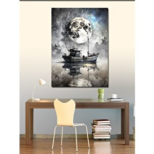 Kanvas Tablo Dolunay Ve Balıkçı Teknesi 100x140 cm