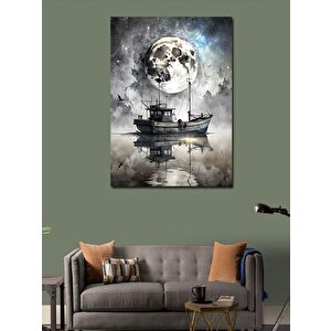 Kanvas Tablo Dolunay Ve Balıkçı Teknesi 100x140 cm