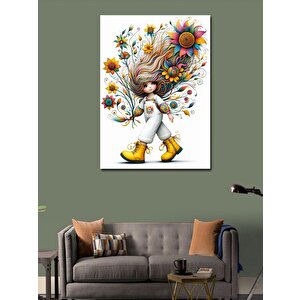 Kanvas Tablo Sarı Çizmeli Kız Ve Çiçekler 70x100 cm