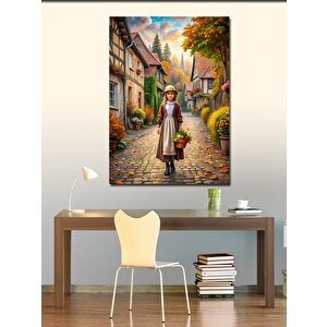 Kanvas Tablo Küçük Kız Ve Retro Kasaba 100x140 cm