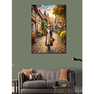 Kanvas Tablo Küçük Kız Ve Retro Kasaba 100x140 cm