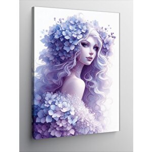 Kanvas Tablo Mavi Çiçekler Ve Kız 70x100 cm