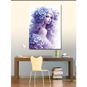 Kanvas Tablo Mavi Çiçekler Ve Kız 70x100 cm