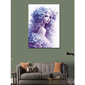 Kanvas Tablo Mavi Çiçekler Ve Kız 70x100 cm