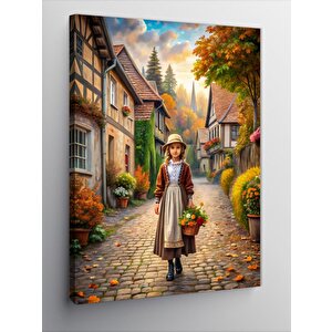 Kanvas Tablo Küçük Kız Ve Retro Kasaba 70x100 cm