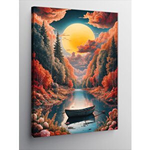 Kanvas Tablo Ormandaki Göl Ve Sandal 100x140 cm
