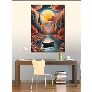 Kanvas Tablo Ormandaki Göl Ve Sandal 100x140 cm