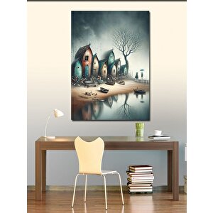 Kanvas Tablo Göl Kenarındaki Evler 100x140 cm