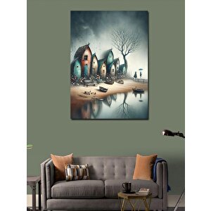 Kanvas Tablo Göl Kenarındaki Evler 100x140 cm