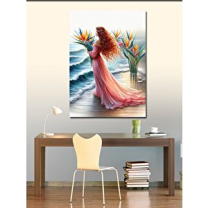 Kanvas Tablo Kumsaldaki Kadın Ve Çiçekler 70x100 cm