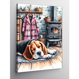 Kanvas Tablo Soba Karşısında Uyuyan Köpek