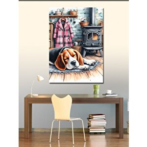 Kanvas Tablo Soba Karşısında Uyuyan Köpek