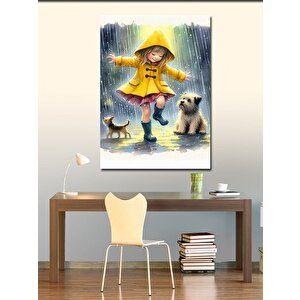 Kanvas Tablo Yağmurdaki Kız Ve Köpekler