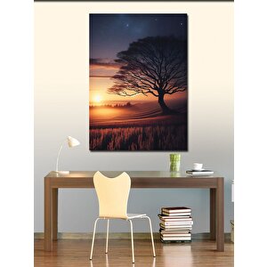 Kanvas Tablo Ağaç Ve Gün Batımı Manzarası 100x140 cm