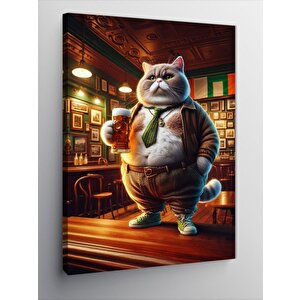Kanvas Tablo Bira İçen Obur Kedi