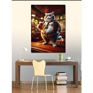 Kanvas Tablo Bira İçen Obur Kedi
