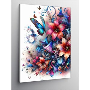 Kanvas Tablo Çiçekler Ve Kelebekler 100x140 cm