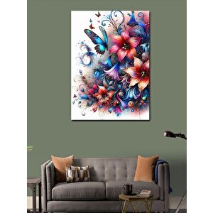 Kanvas Tablo Çiçekler Ve Kelebekler 100x140 cm