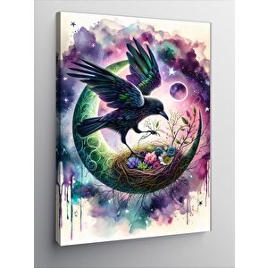 Kanvas Tablo Uçan Karga Ve Çiçekler 100x140 cm