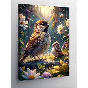 Kanvas Tablo Çiçekler Ve Serçeler 70x100 cm