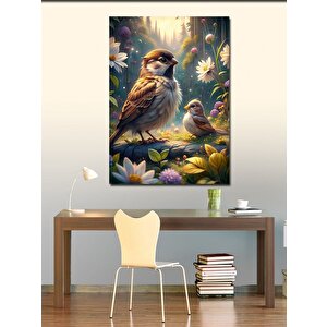 Kanvas Tablo Çiçekler Ve Serçeler 70x100 cm