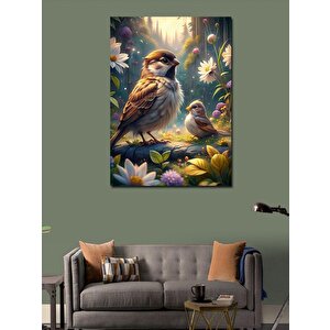 Kanvas Tablo Çiçekler Ve Serçeler 70x100 cm