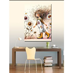 Kanvas Tablo Papatyalar Ve Küçük Kız 100x140 cm