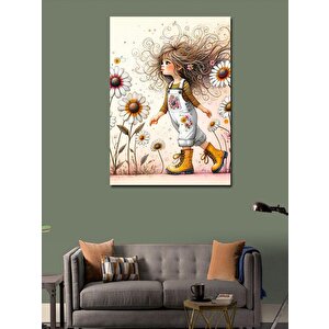 Kanvas Tablo Papatyalar Ve Küçük Kız 100x140 cm