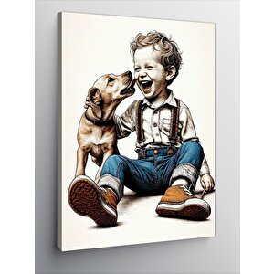 Kanvas Tablo Gülen Çocuk Ve Köpeği 70x100 cm