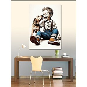 Kanvas Tablo Gülen Çocuk Ve Köpeği 70x100 cm