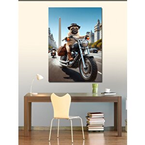 Kanvas Tablo Chopper Motor Süren Köpek
