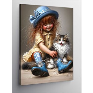 Kanvas Tablo Küçük Kız Ve Kediler 70x100 cm