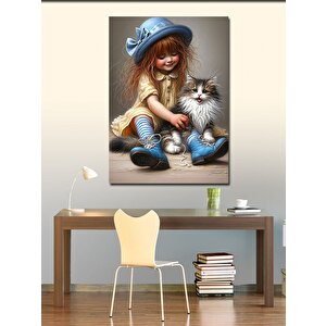 Kanvas Tablo Küçük Kız Ve Kediler 70x100 cm