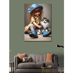 Kanvas Tablo Küçük Kız Ve Kediler 70x100 cm