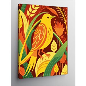 Kanvas Tablo Sarı Kuş Ve Çiçekler 70x100 cm