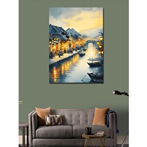 Kanvas Tablo Kanaldaki Tekneler Ve Evler 100x140 cm
