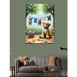 Kanvas Tablo Yavru Köpek Ve Peluş Oyuncaklar