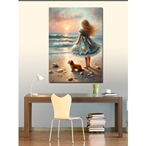 Kanvas Tablo Yavru Köpek Ve Kız Çocuğu 70x100 cm