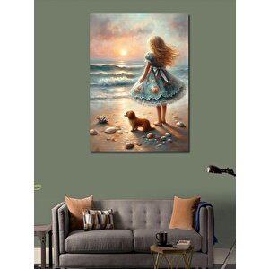 Kanvas Tablo Yavru Köpek Ve Kız Çocuğu 70x100 cm