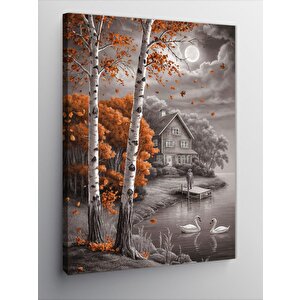 Kanvas Tablo Göl Kenarındaki Ev 70x100 cm