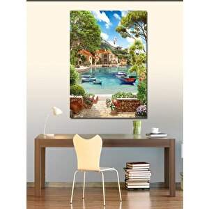 Kanvas Tablo Yazlık Evler Ve Tekneler 100x140 cm