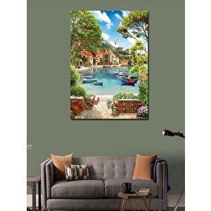 Kanvas Tablo Yazlık Evler Ve Tekneler 100x140 cm