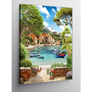 Kanvas Tablo Yazlık Evler Ve Tekneler 70x100 cm
