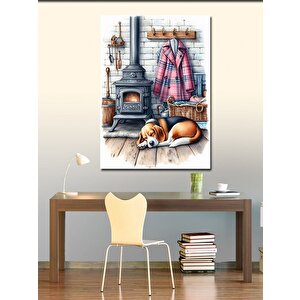 Kanvas Tablo Sobanın Önünde Uyuyan Köpek 70x100 cm