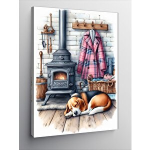 Kanvas Tablo Sobanın Önünde Uyuyan Köpek 100x140 cm
